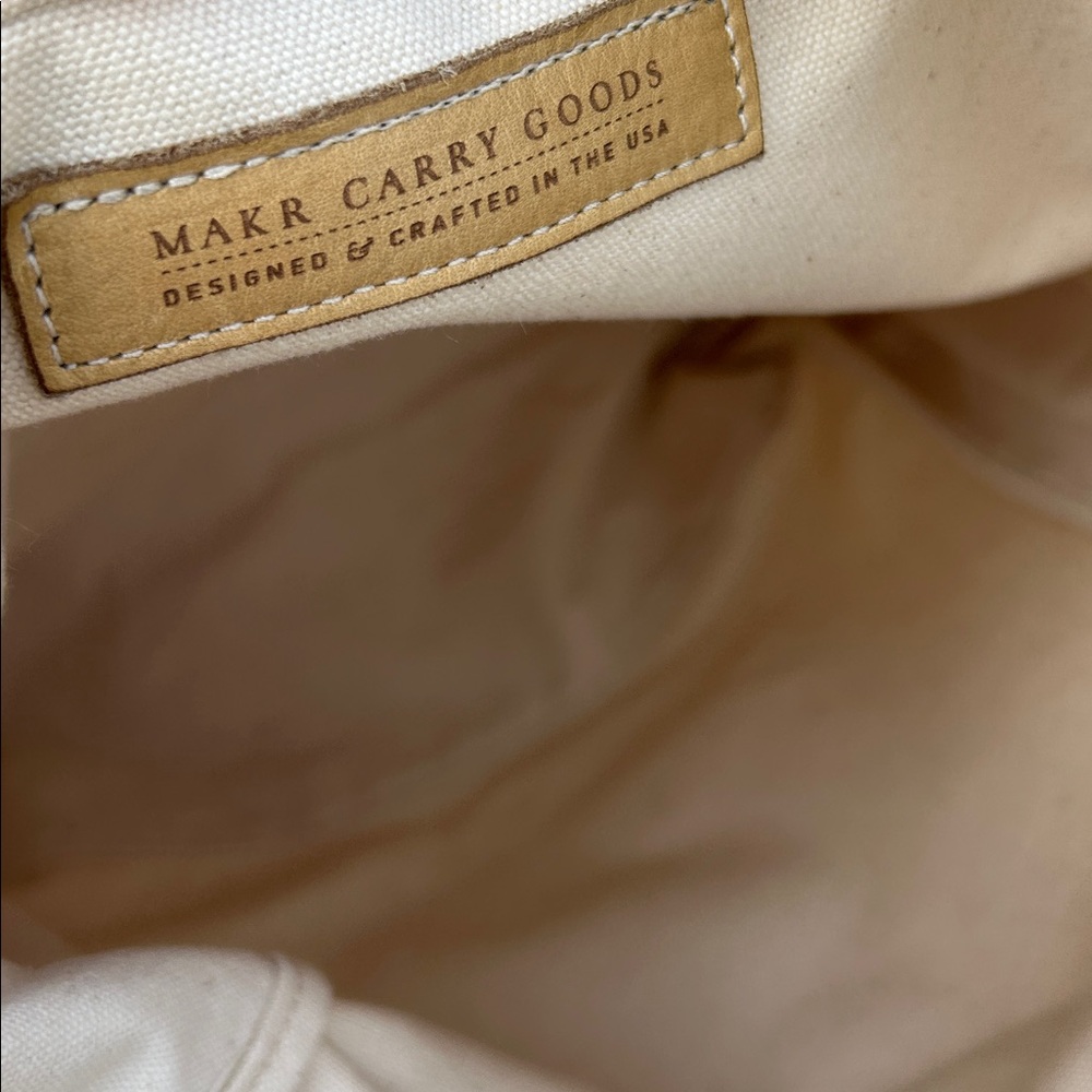 Makr Carry Goods Backpack Canvaas Cream Brown Leather New Initials View 2